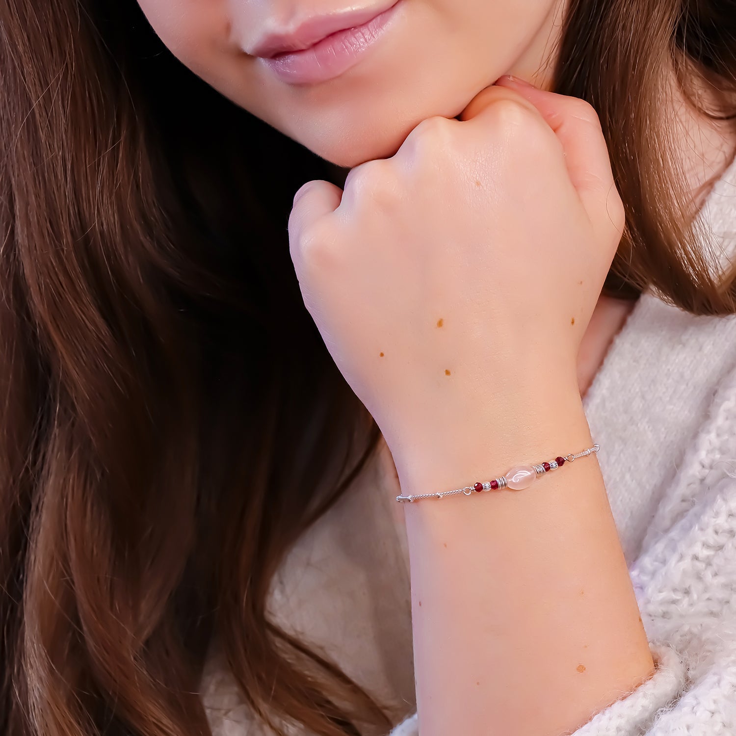 FIONA | Bracelet quartz rose &amp; grenat - Hipsy