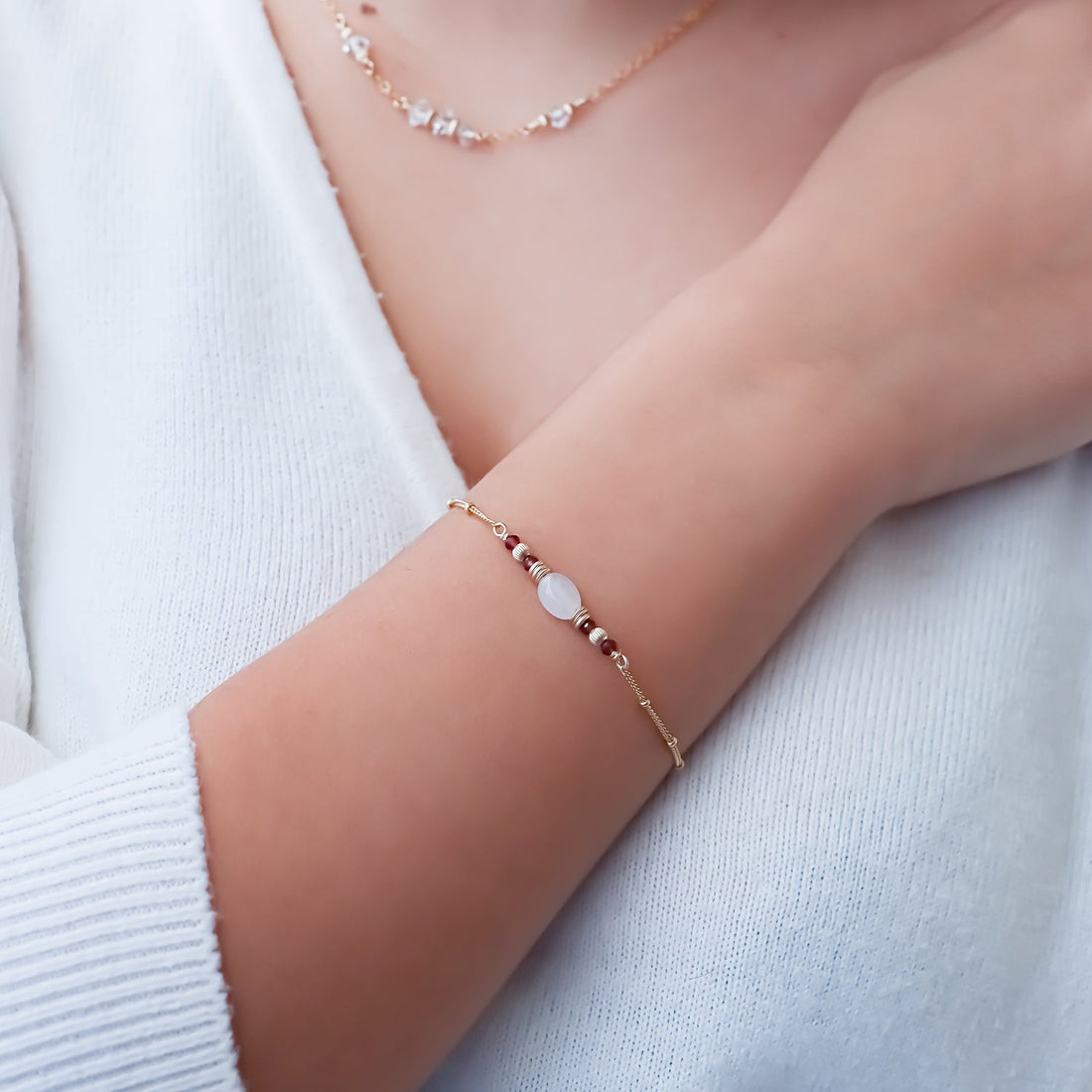 FIONA | Bracelet quartz rose &amp; grenat - Hipsy