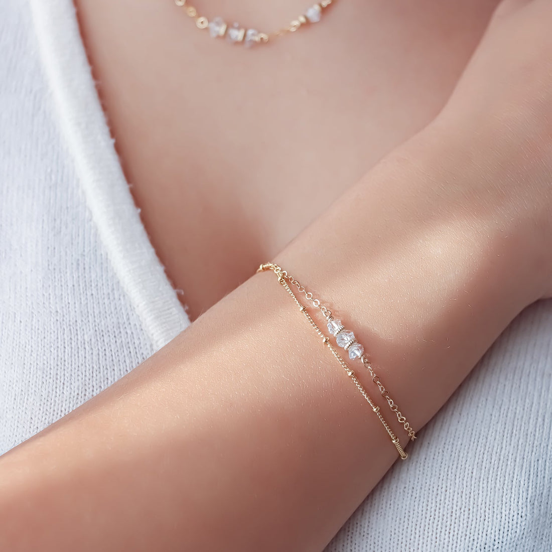 GILL | Bracelet double diamant Herkimer - Hipsy