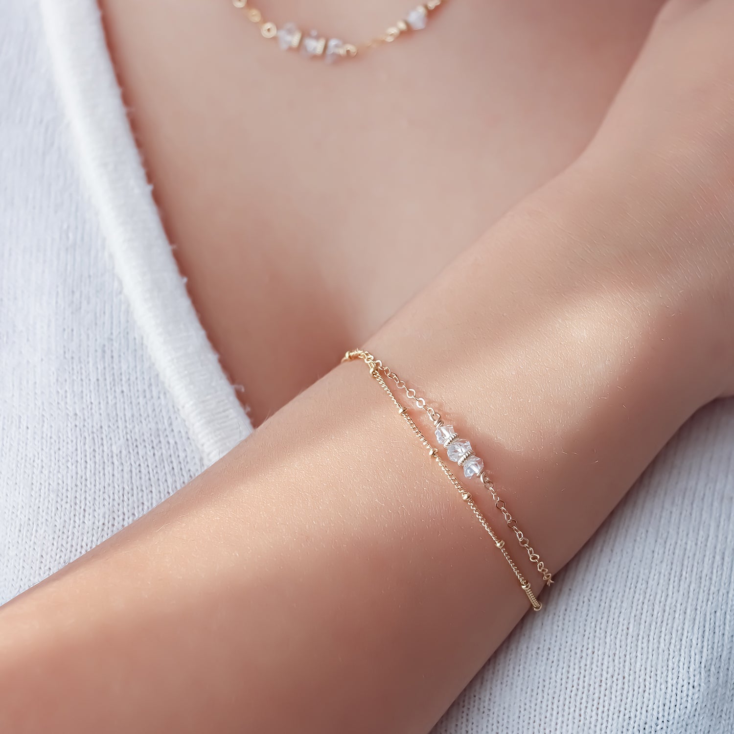 GILL | Bracelet double diamant Herkimer - Hipsy