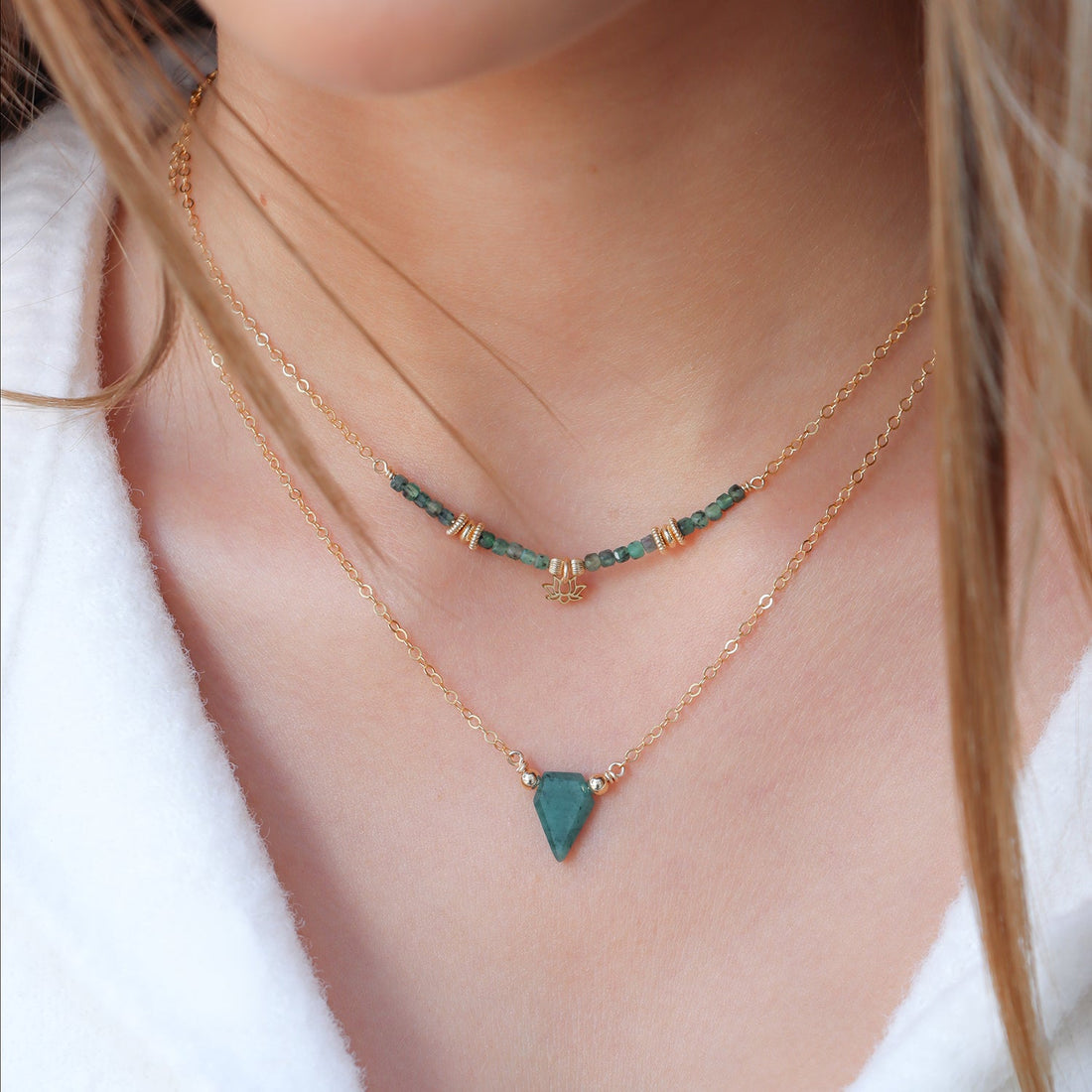 HILLA | Collier double émeraude - Hipsy