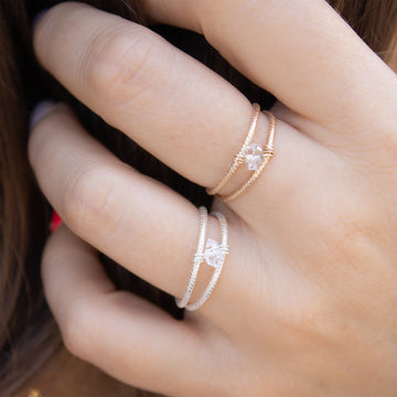 Ness | Bague double diamant d'Herkimer - Hipsy
