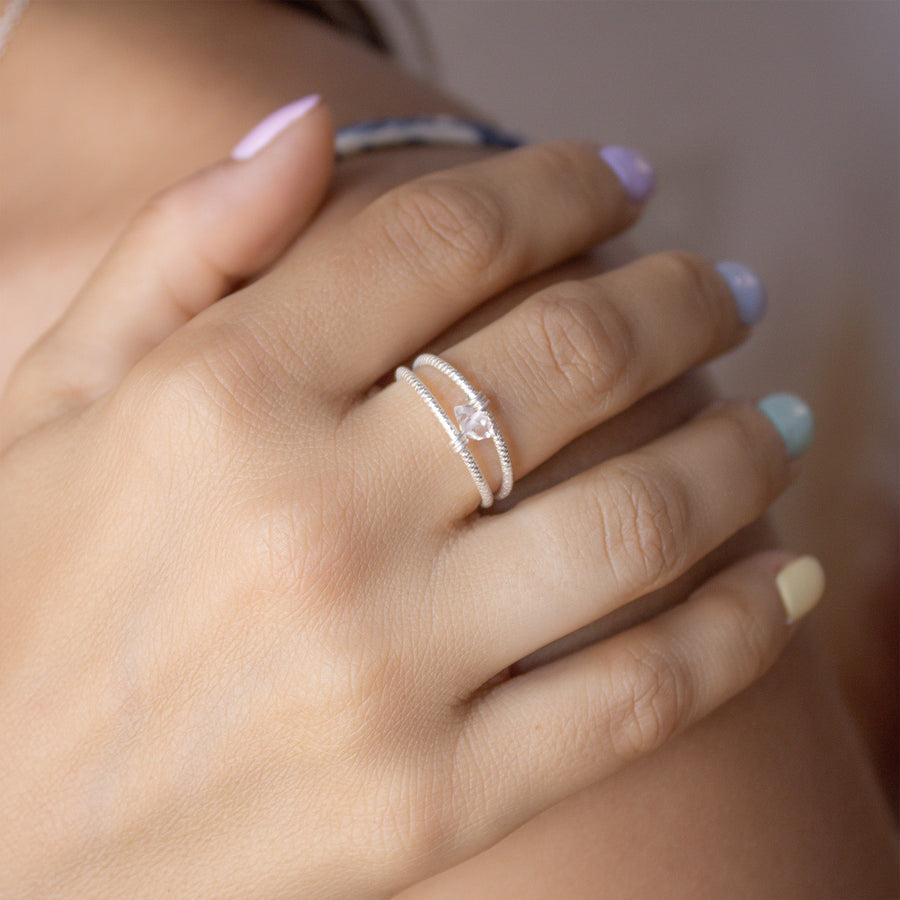 Ness | Bague double diamant d'Herkimer - Hipsy